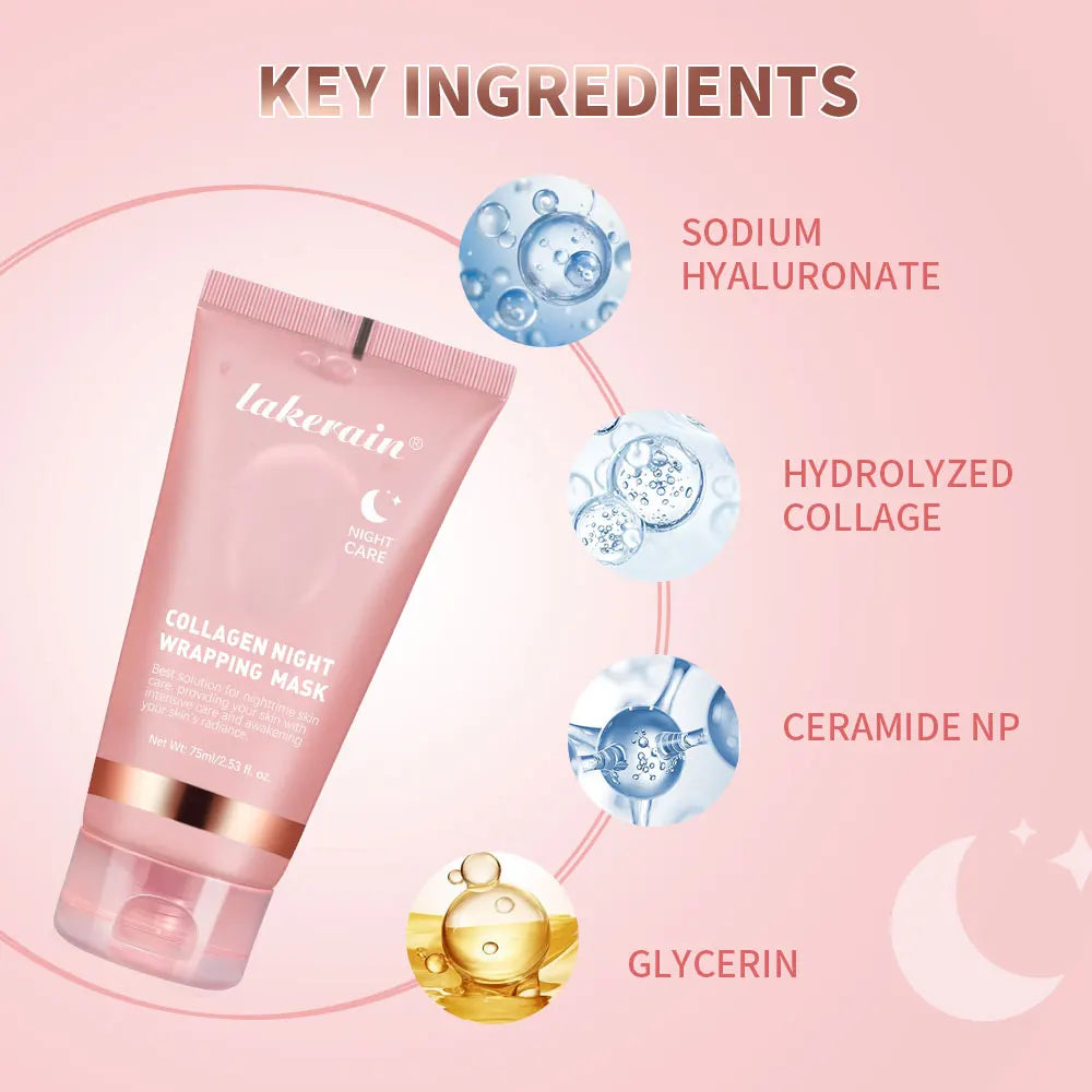 Collagen Peel off Facial Mask Overnight Wrapping Pack Elasticity Hydration Care Reduces Sagging Dullness Hydrolyzed Collagen For