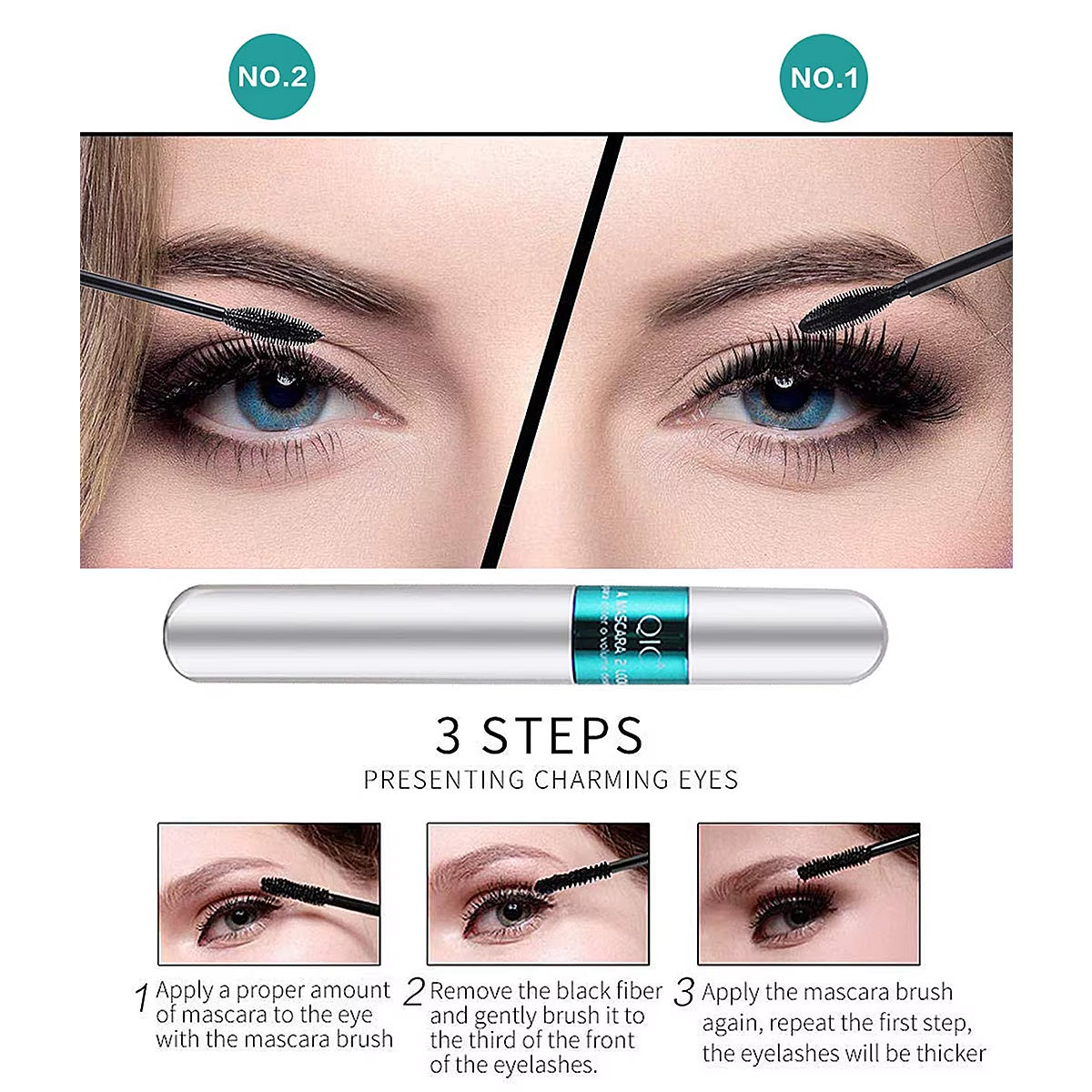 Double In-One Mascara Silk Fiber Mascara Waterproof Mascara for Eyelash Extension Black Thick Lengthening Eye Lashes Cosmetics
