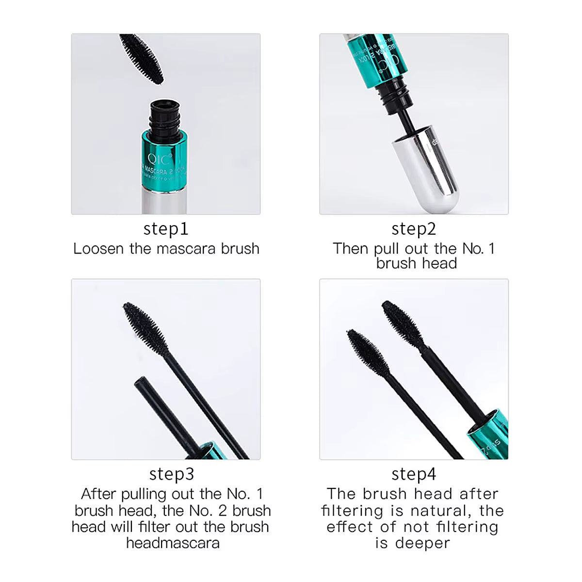 Double In-One Mascara Silk Fiber Mascara Waterproof Mascara for Eyelash Extension Black Thick Lengthening Eye Lashes Cosmetics